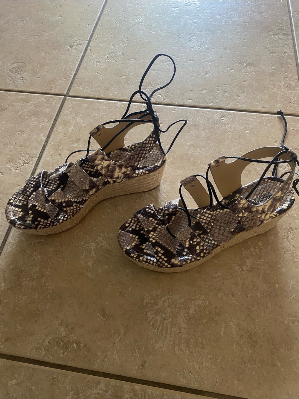 MICHAEL Michael Kors Snake-Print Espadrille Wedge Sandals in Brown and Cream